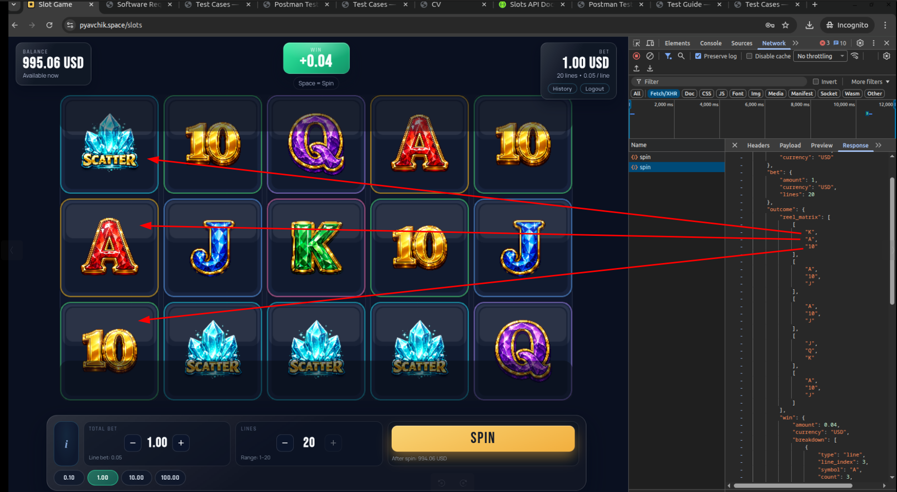 Canvas showing wrong symbols with API response visible in DevTools